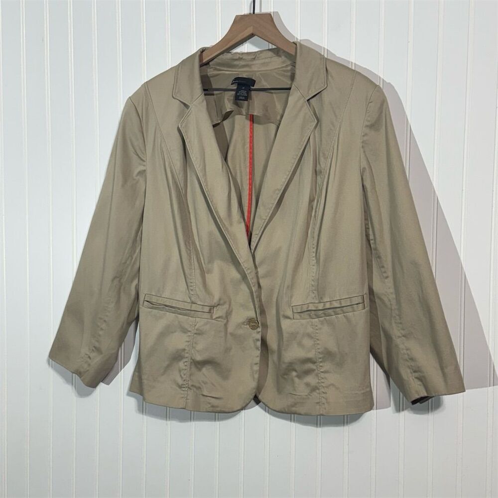 Lane Bryant Tan‎ Blazer Jacket Women’s 26 Cotton Blend Single Button Career Work
